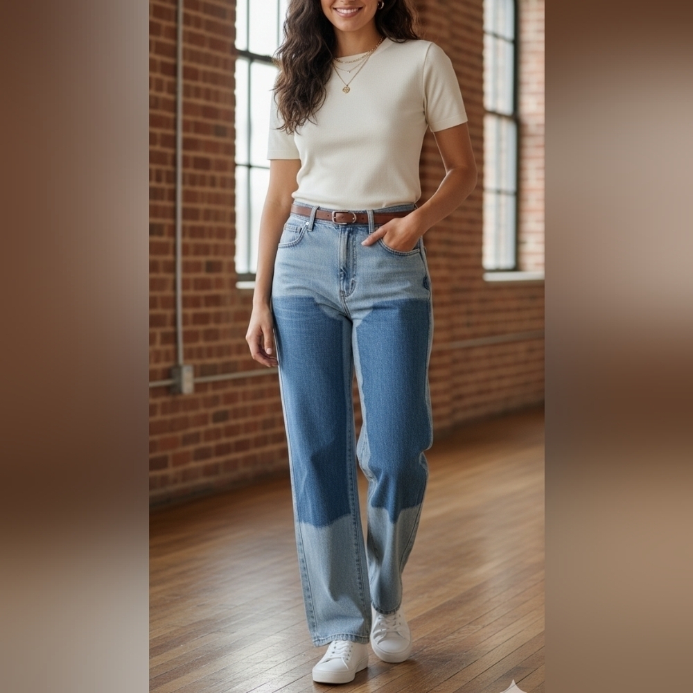 Madewell The 90s Straight Carpenter Two-Tone Blue Jeans Hazelfern Wash